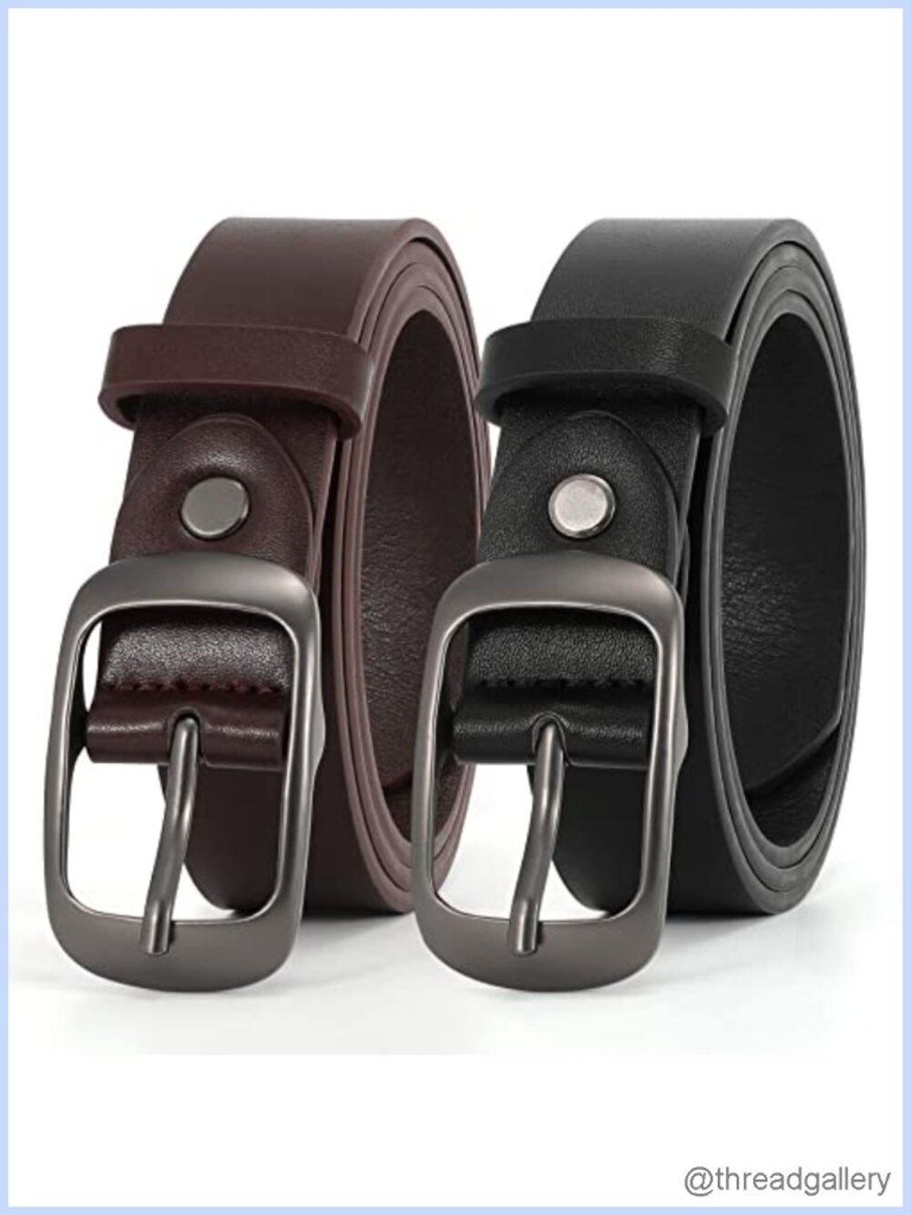 2 Pack Plus Size Leather Belts with Solid Pin Buckle for Jeans Pants Dress
